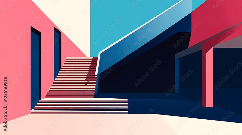 Poster abstract architectural stairway in vibrant colors. possible use stock photo for design inspiration, 