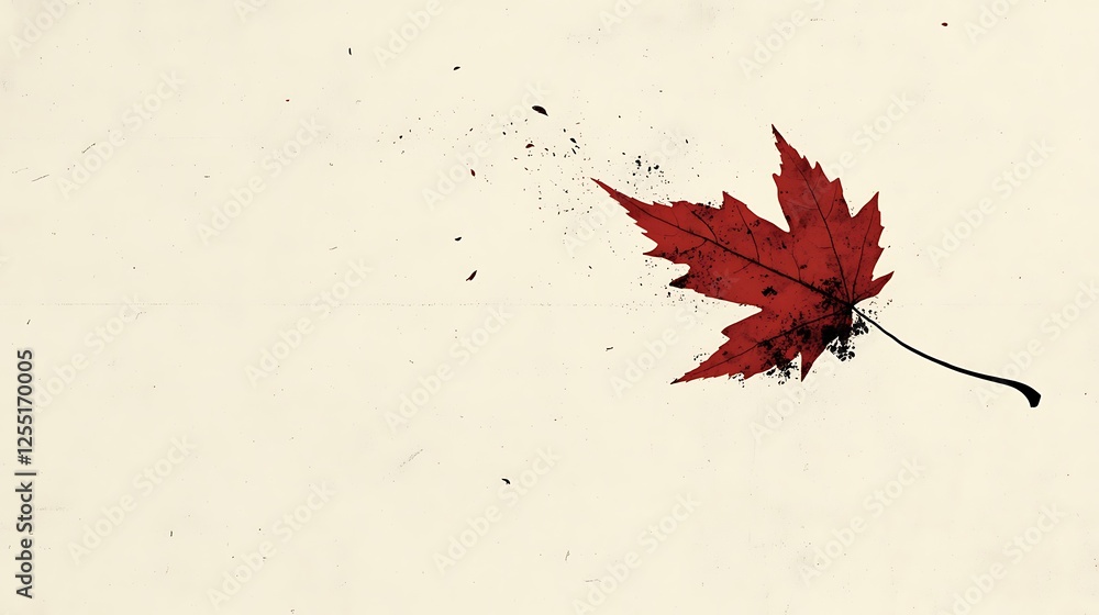 Poster red maple leaf on textured background. possible use nature, education
