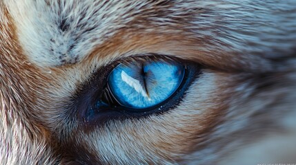 A close-up of an arctic fox&rsquo;s piercing blue eyes, reflecting the endless tundra.