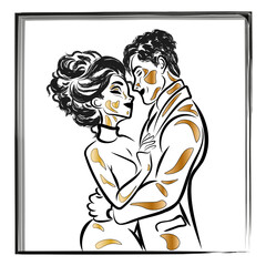 couple in love, line drawing, girl and guy, love
