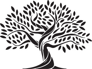 A stylized, graphic silhouette of an olive tree, perfect for logos, branding, or print design.