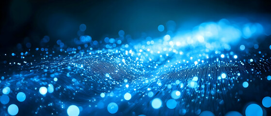 Blue light bokeh wave, dark background, digital art