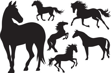 Silhouettes of various horses in action, perfect for equine design projects.