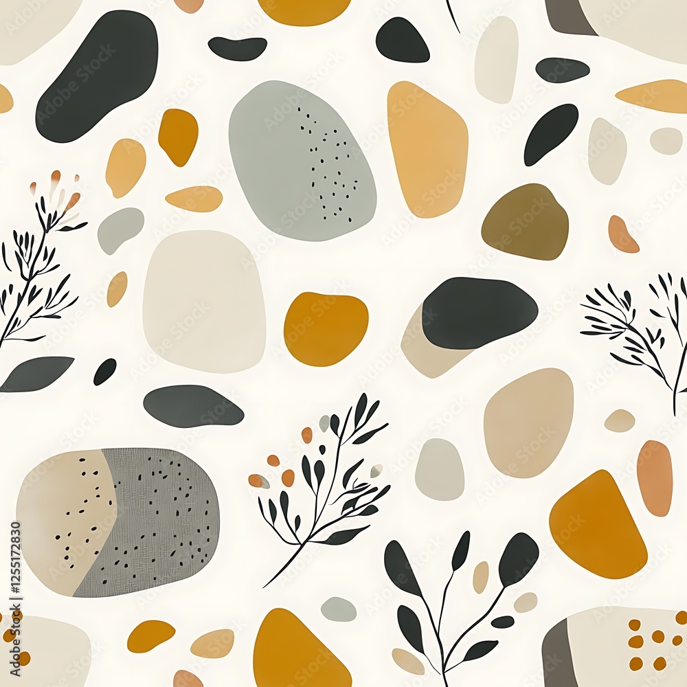 Poster abstract pattern with stones and plants. background of stones and herbs. design for wallpaper or fab