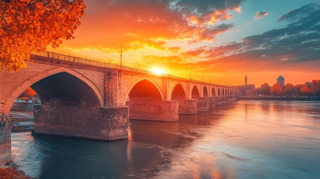Historic Si-o-se Pol Bridge at Sunset, Isfahan, Iran, ancient architecture, beautiful sunset