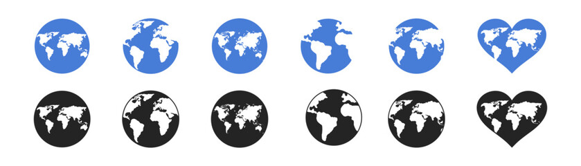 Globe earth vector icons set, on a white background