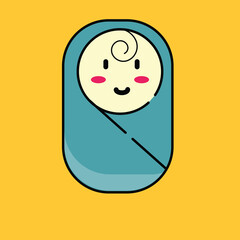 a cute baby girl face vector with blue blanket flat design