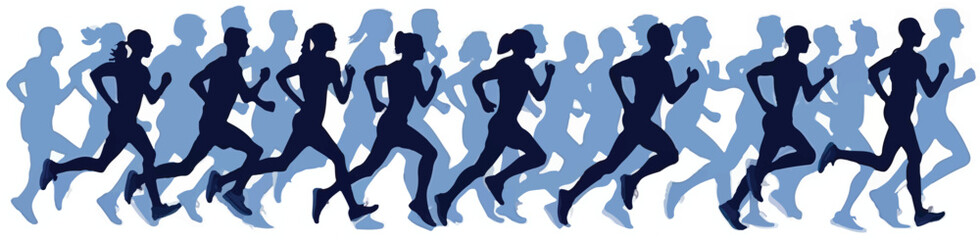 A dynamic image of many people running, creating a sense of movement and energy.