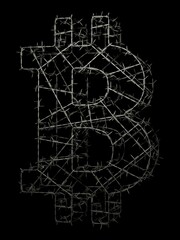 有刺鉄線で作られたビットコインマーク