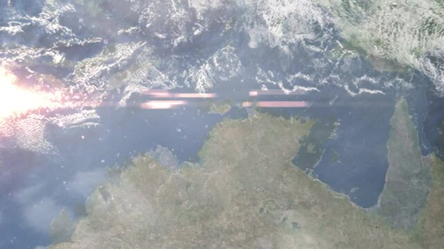 Zooming in on Palmerston, Australia frome space - Perfect for Travel Intros and Backgrounds. Realistic 3D Animation.