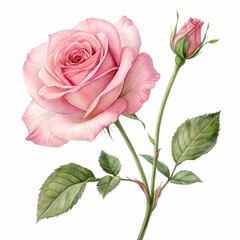 Fototapeta premium A beautiful single isolated pink rose on a white background.