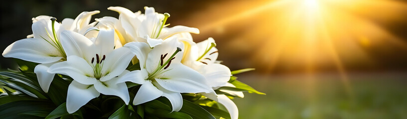 Obraz premium Sunset lilies bouquet, garden, remembrance