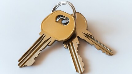 House keys on a white surface. Possible use Stock photo for real estate, home security, or access control