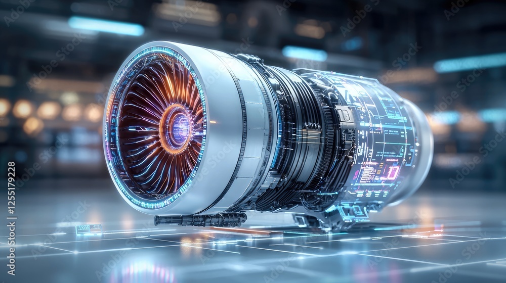 Aufkleber next-generation aircraft engine concept with smart data overlays showing thrust control, temperature
