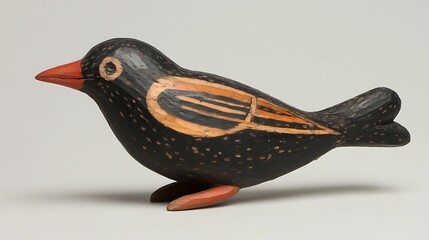 Hand-carved wooden bird figurine, craft, folk art, decorative object