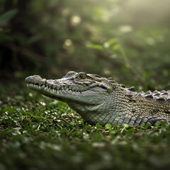 Fototapeta premium american alligator in the everglades open mouth in the ground
