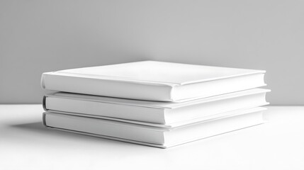 Stack of blank white books on white surface