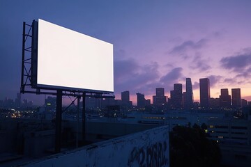 Empty Billboard Against a Vibrant Sunset Cityscape