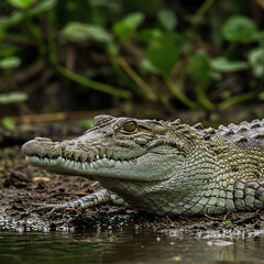 Obraz premium american alligator in the everglades open mouth in the ground