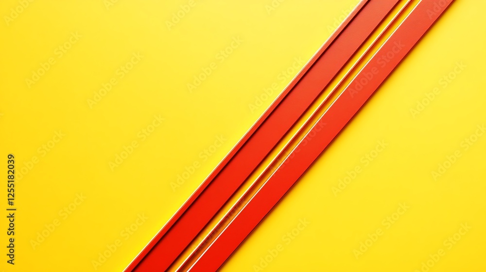 Poster Abstract geometric design with two diagonal red lines on a bright yellow background. Possible use website banner or presentation slide