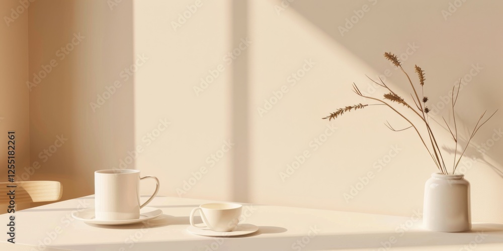 Poster a minimalist aesthetic featuring a light sepia backdrop, minimalist design elements arranged symmetr