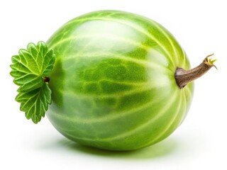 High-resolution image: a single, ripe green gooseberry, isolated on a pristine white background.