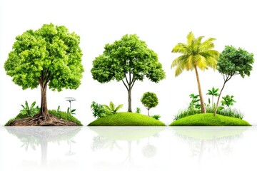 Fototapeta premium Diverse tree varieties and plants natural landscape digital illustration vibrant environment aesthetic viewpoint