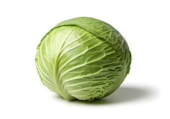 Fototapeta premium Head of fresh organic cabbage isolated on white background closeup photo.