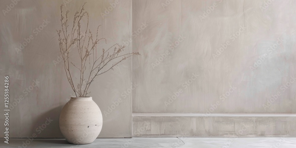 Poster a minimalist aesthetic featuring a light taupe backdrop, minimalist design elements arranged symmetr