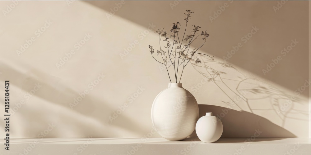 Poster a minimalist aesthetic featuring a light taupe backdrop, minimalist design elements arranged symmetr