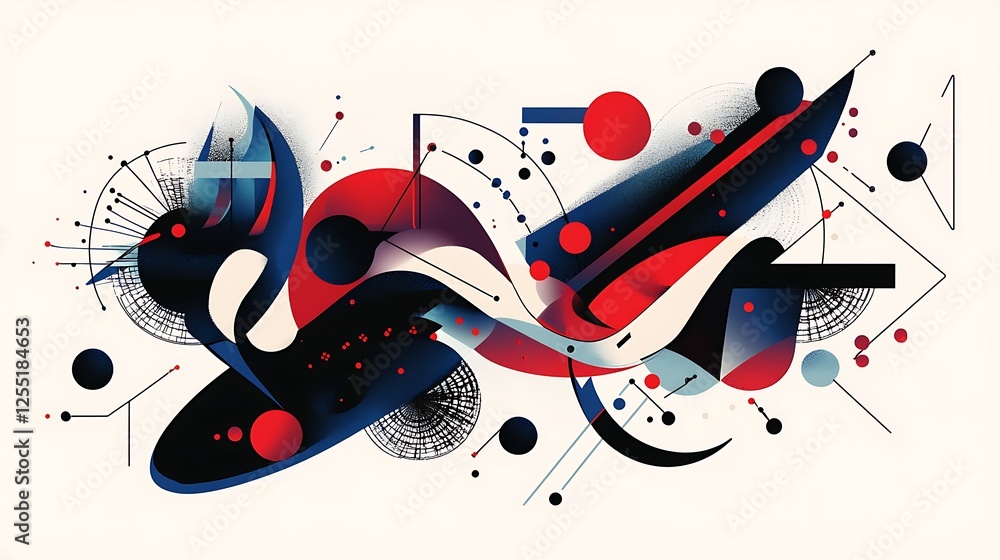 Poster Abstract geometric shapes, dynamic composition, vibrant colors.  Possible use  Digital art, graphic design