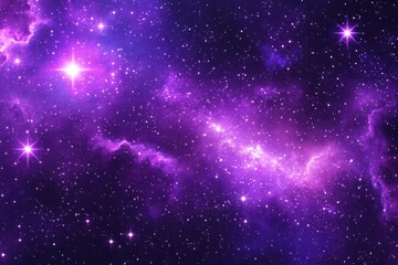 Vibrant purple nebula with bright stars.
