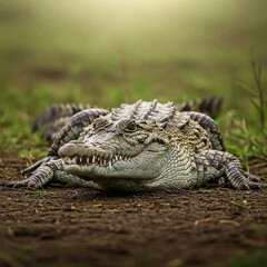 Fototapeta premium american alligator in the everglades open mouth in the ground