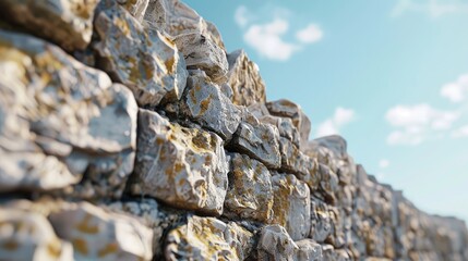 texture of an ancient stone wall, with rounded stones arranged in horizontal rows