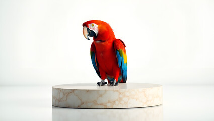 Vibrant Scarlet Macaw on White Background – High-Resolution Exotic Bird Photography.