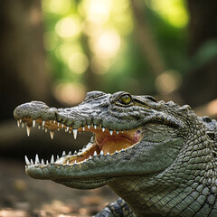 Obraz premium american alligator in the everglades open mouth in the ground