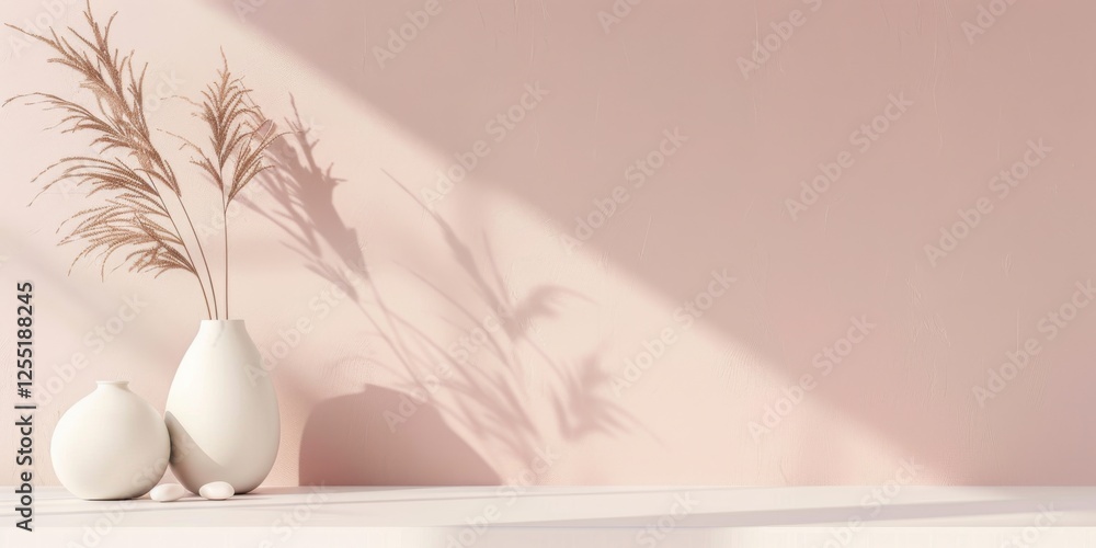 Poster a minimalist aesthetic featuring a soft blush backdrop, minimalist design elements arranged symmetri