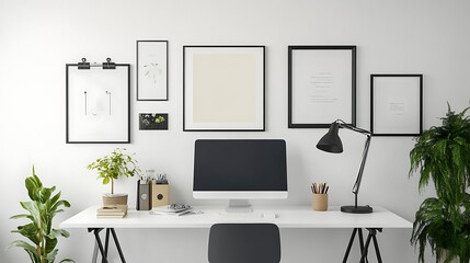 Modern Workspace with Blank Frame, Minimalist Style