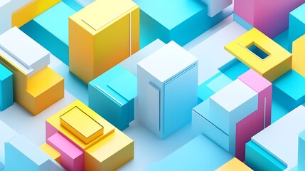 Abstract geometric shapes, colorful blocks, 3D composition.  Possible use in design