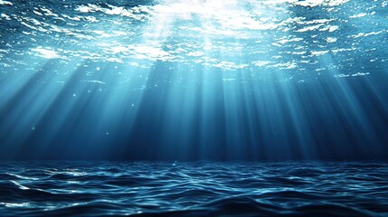 Sunbeams Penetrating Deep Blue Water with Dark Ocean Floor