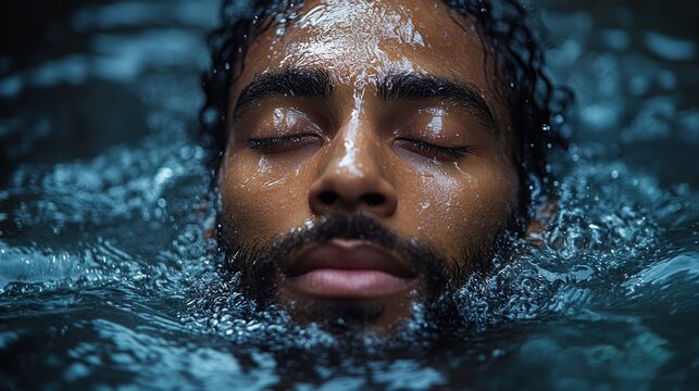 baptism of jesus close up of a man in water under the rain