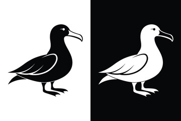 Elegant Albatross Silhouette Vector Icon in Black & White.