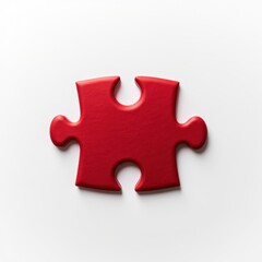Obraz premium A glossy red jigsaw piece curves elegantly atop a pristine white surface, its edges hinting at intricate connections as it leans toward the left. 