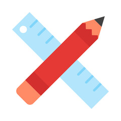 Pencil and ruler flat icon