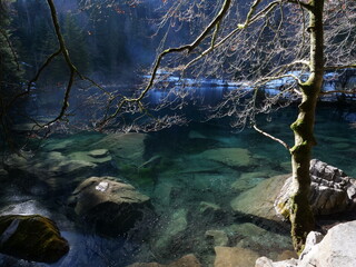 A view in wintertime of the Blue Lake 
