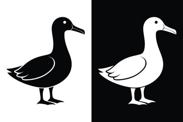 Albatross Bird Silhouette Vector Icon – Black and White Background