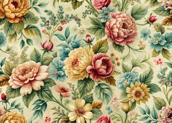 Fototapeta premium Retro floral wallpaper: 1366x768 botanical print, antique flower design, vintage charm.