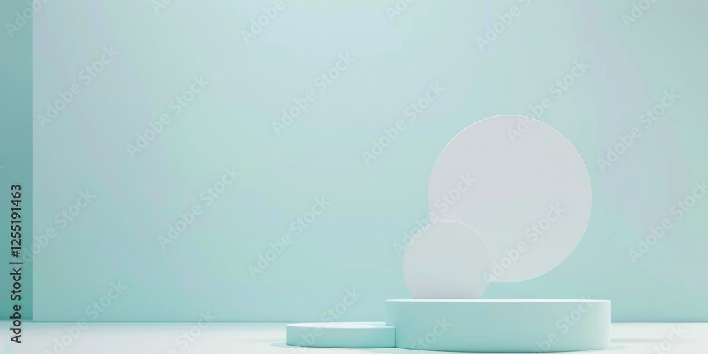 Poster a minimalist aesthetic featuring a soft ice blue backdrop, minimalist design elements arranged symme