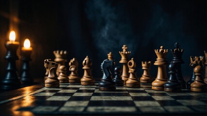 Chess game board on a dark background. Generative AI.