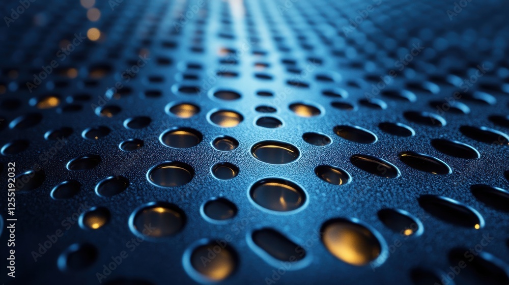 Poster blue background with metallic grid patterns